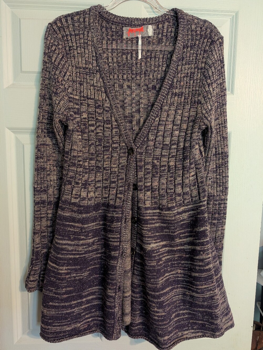 Free People Marled Knit Open-Front Cardigan - Purple, Gray